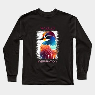 Mandarin Duck Wild Nature Animal Colors Art Painting Long Sleeve T-Shirt